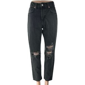 H&M Women's Black Distressed High Rise Boyfriend Tapered Denim Jeans Size 6